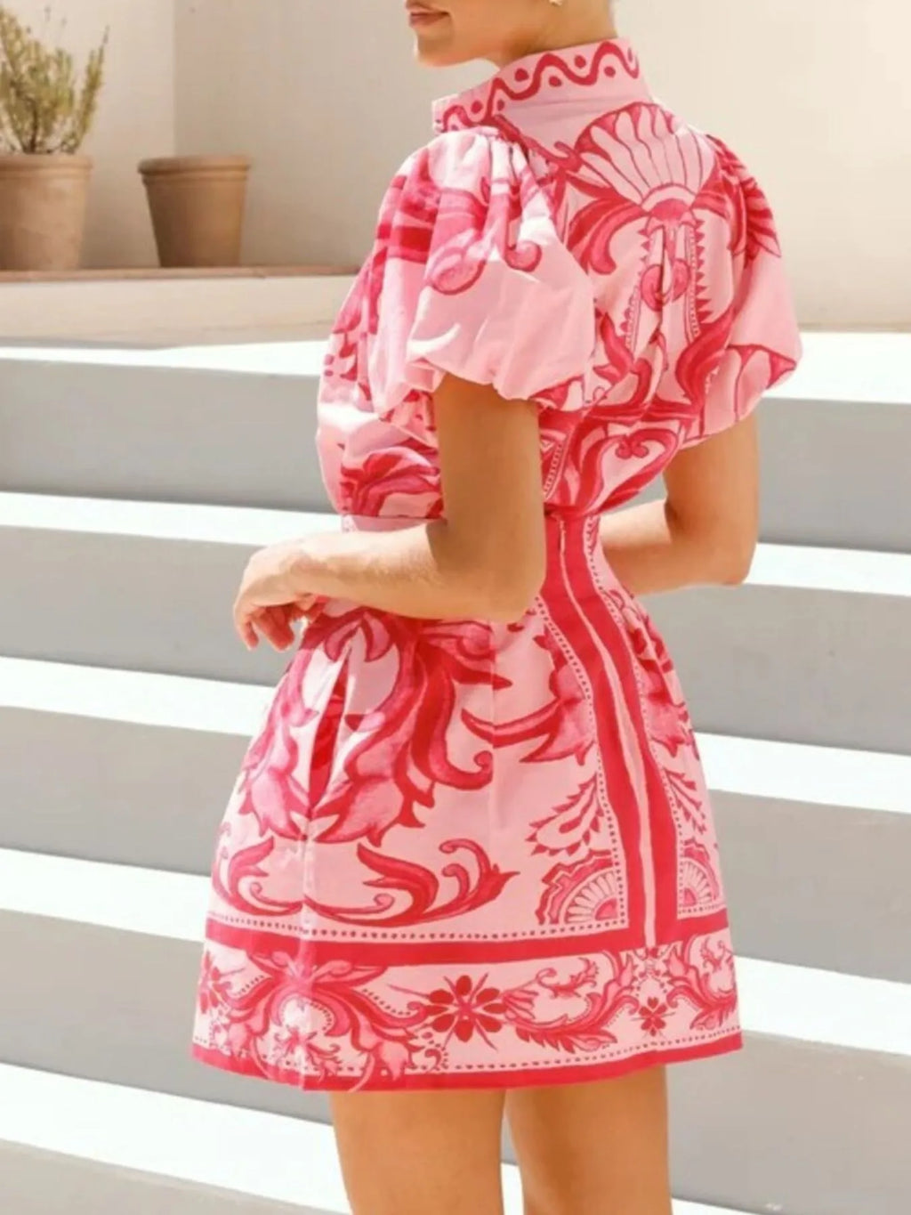 Printed Puff Sleeve Top Skirt Set (18)