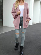 Chunky Knit Open Front Cardigan Lantern Sleeves (4)