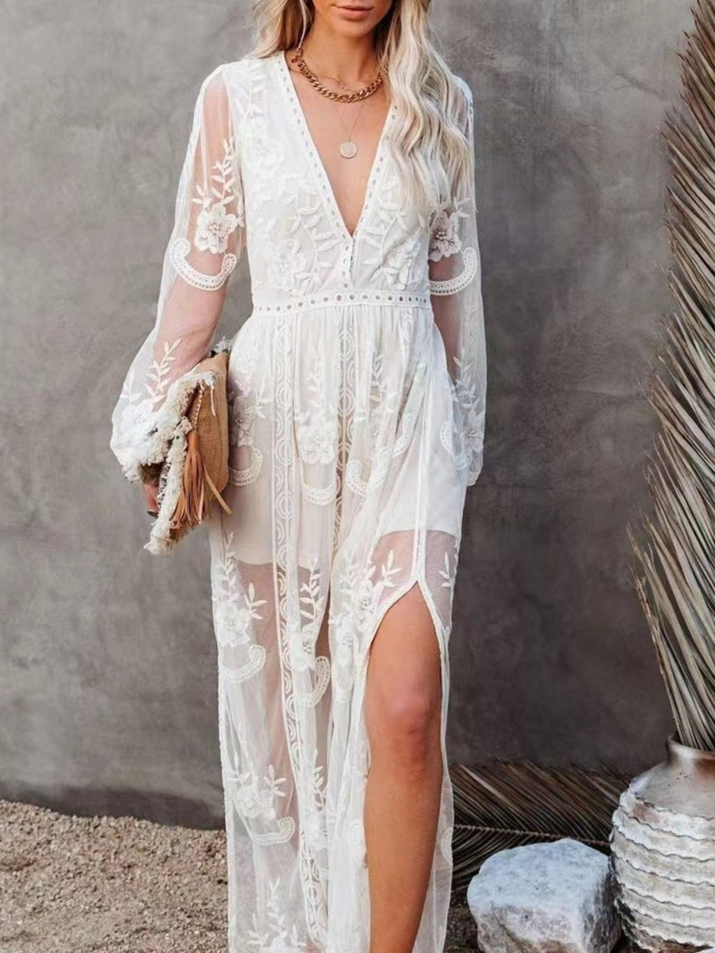 Floral Lace Slit Maxi Dress (4)