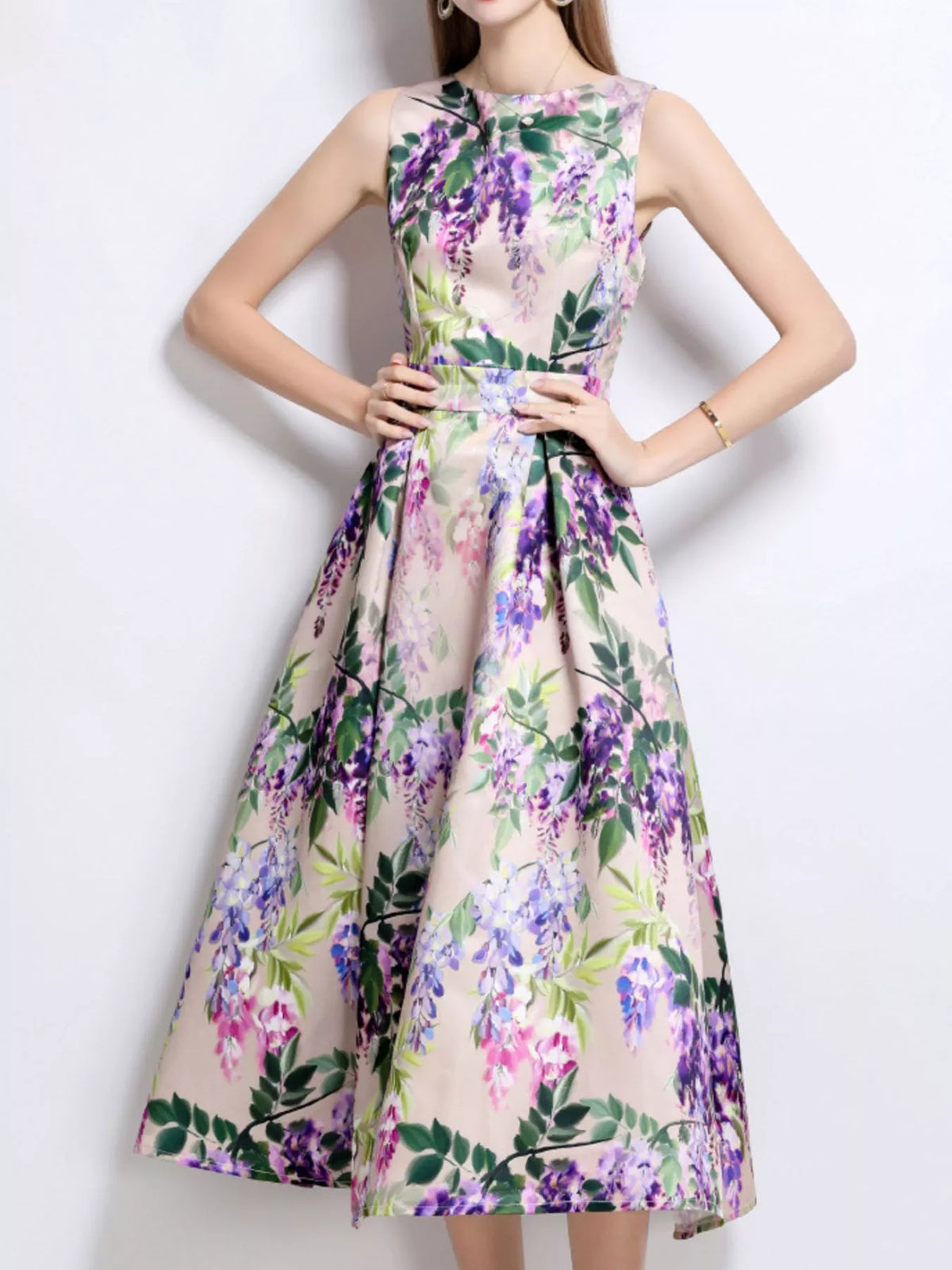 Floral Print Sleeveless Midi Dress (2)