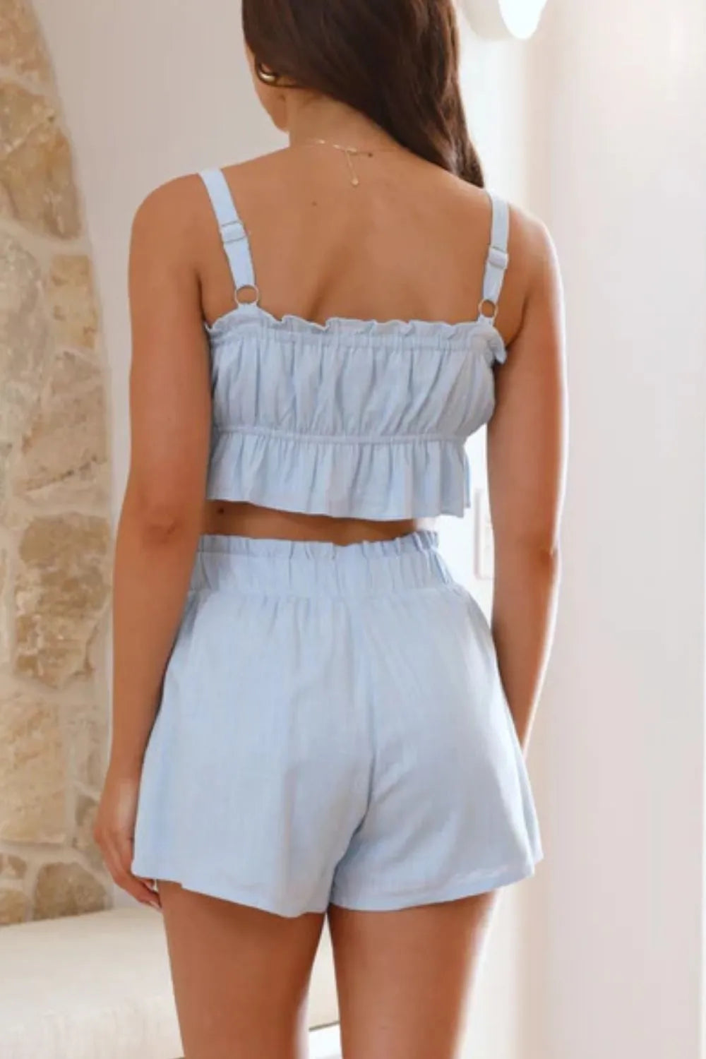 Ruffled Square Neck Cami Shorts Set (10)