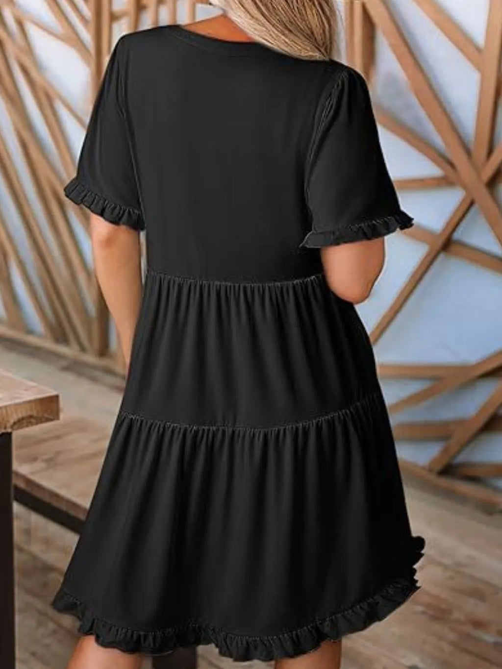 Tiered Notched Short Sleeve Mini Dress (6)