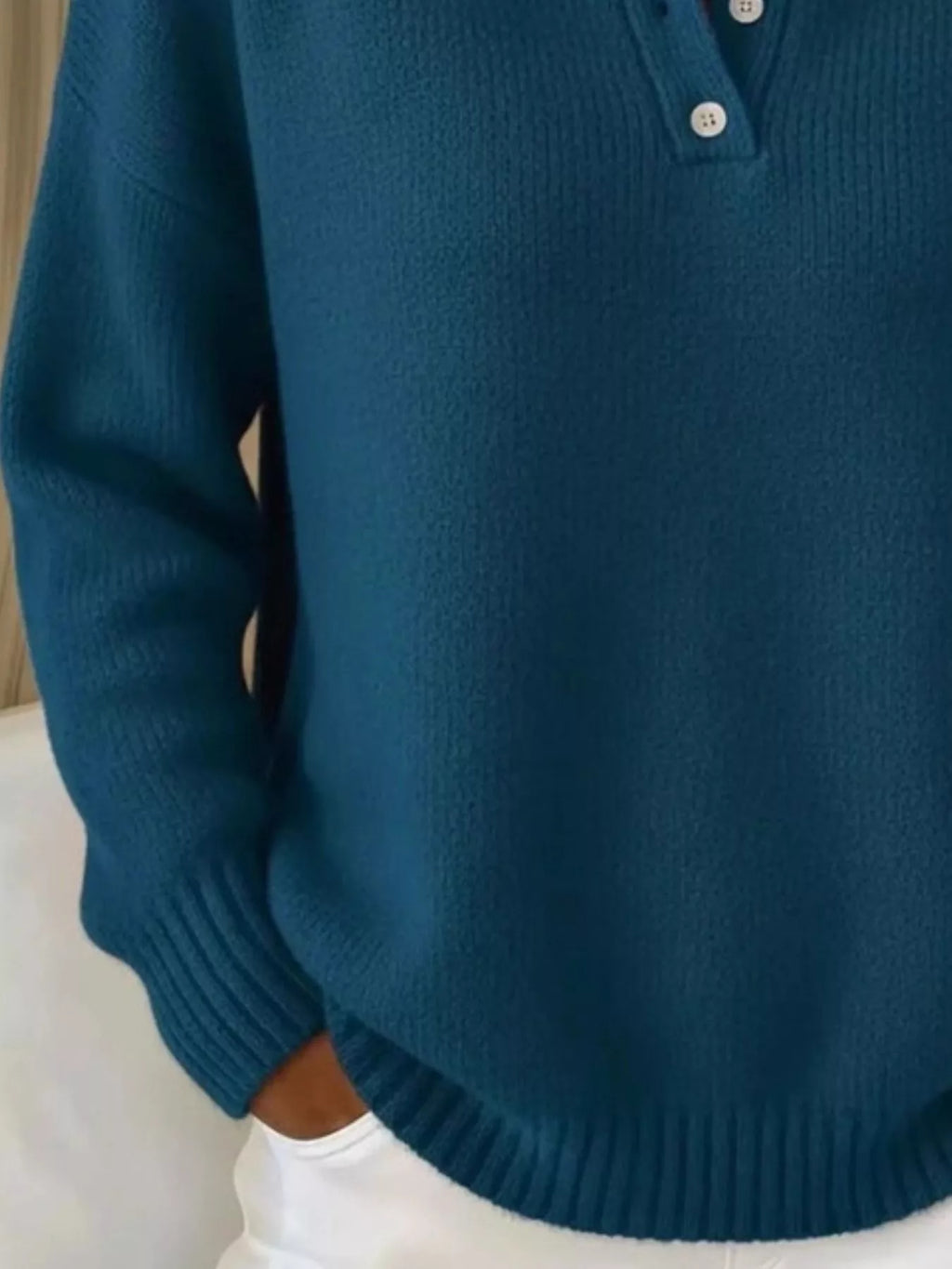 Full Size Button Detail Drop Shoulder Sweater Plus (20)