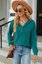 Drawstring Half Button Long Sleeve Hoodie (19)