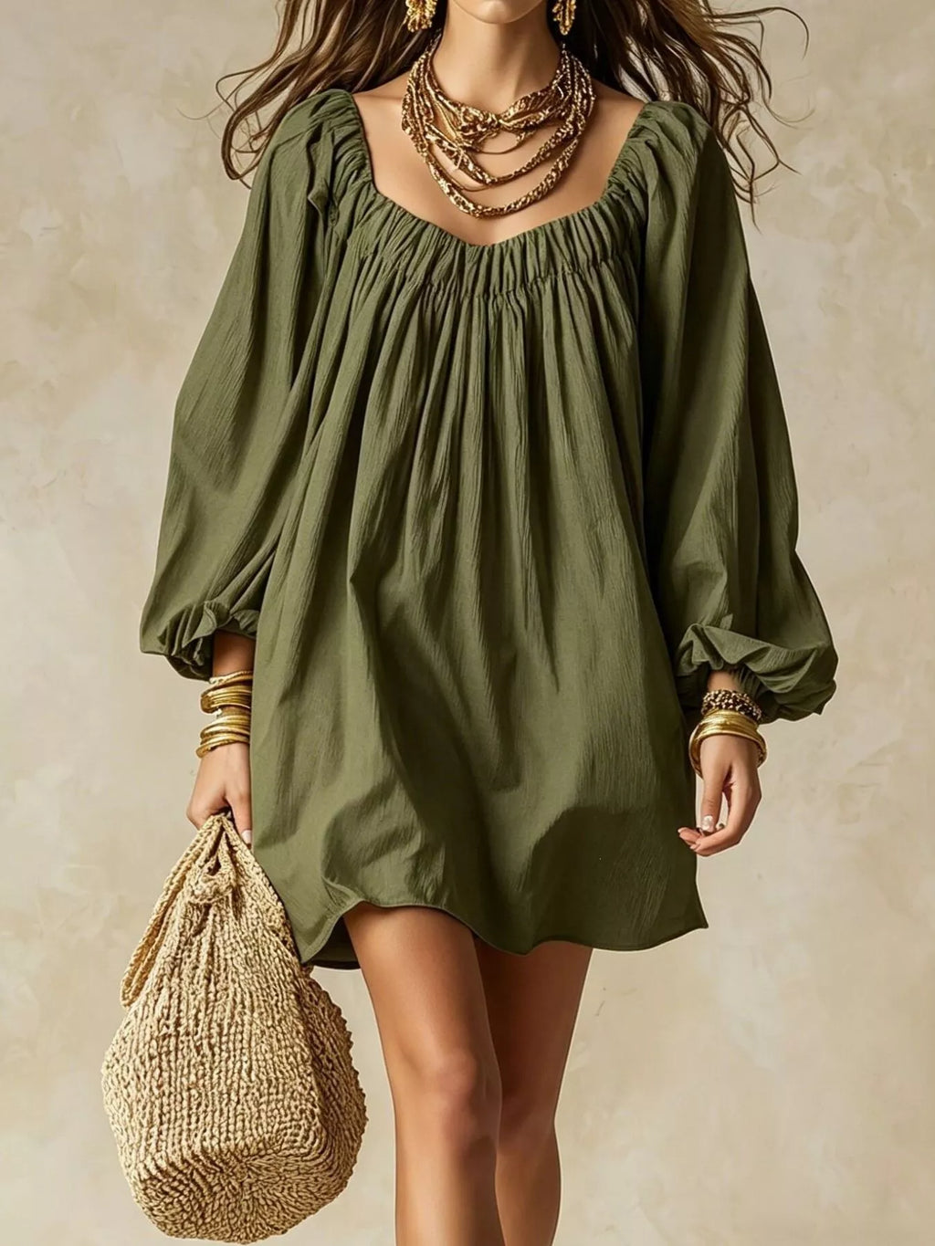 Flowy Balloon Sleeve Mini Dress (6)
