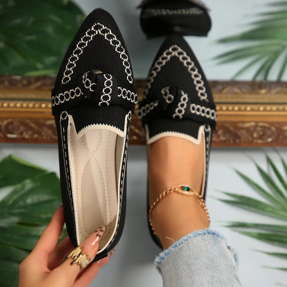 Knitted Slip-on Flats Bow (2)