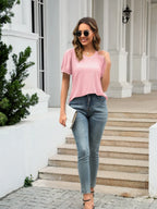 Eyelet Round Neck Short Sleeve Blouse (12)