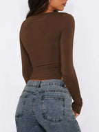 Tied Slit Round Neck Long Sleeve T-shirt (11)