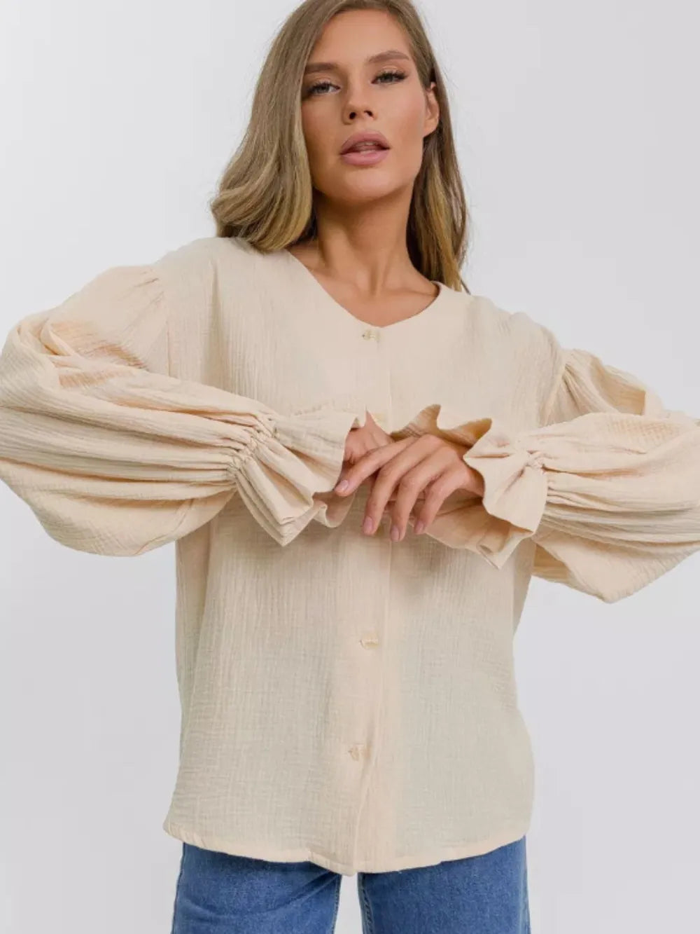 Button Up Flounce Sleeve Shirt (17)