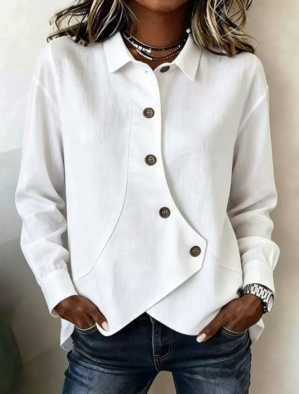 Full Size Asymmetrical Button Down Shirt Plus