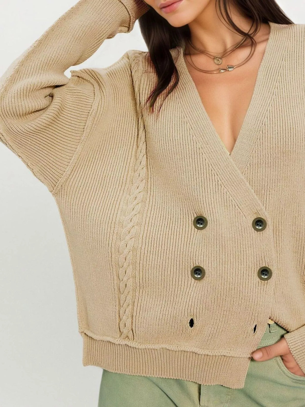 Double-breasted Cable Knit Cardigan (3)