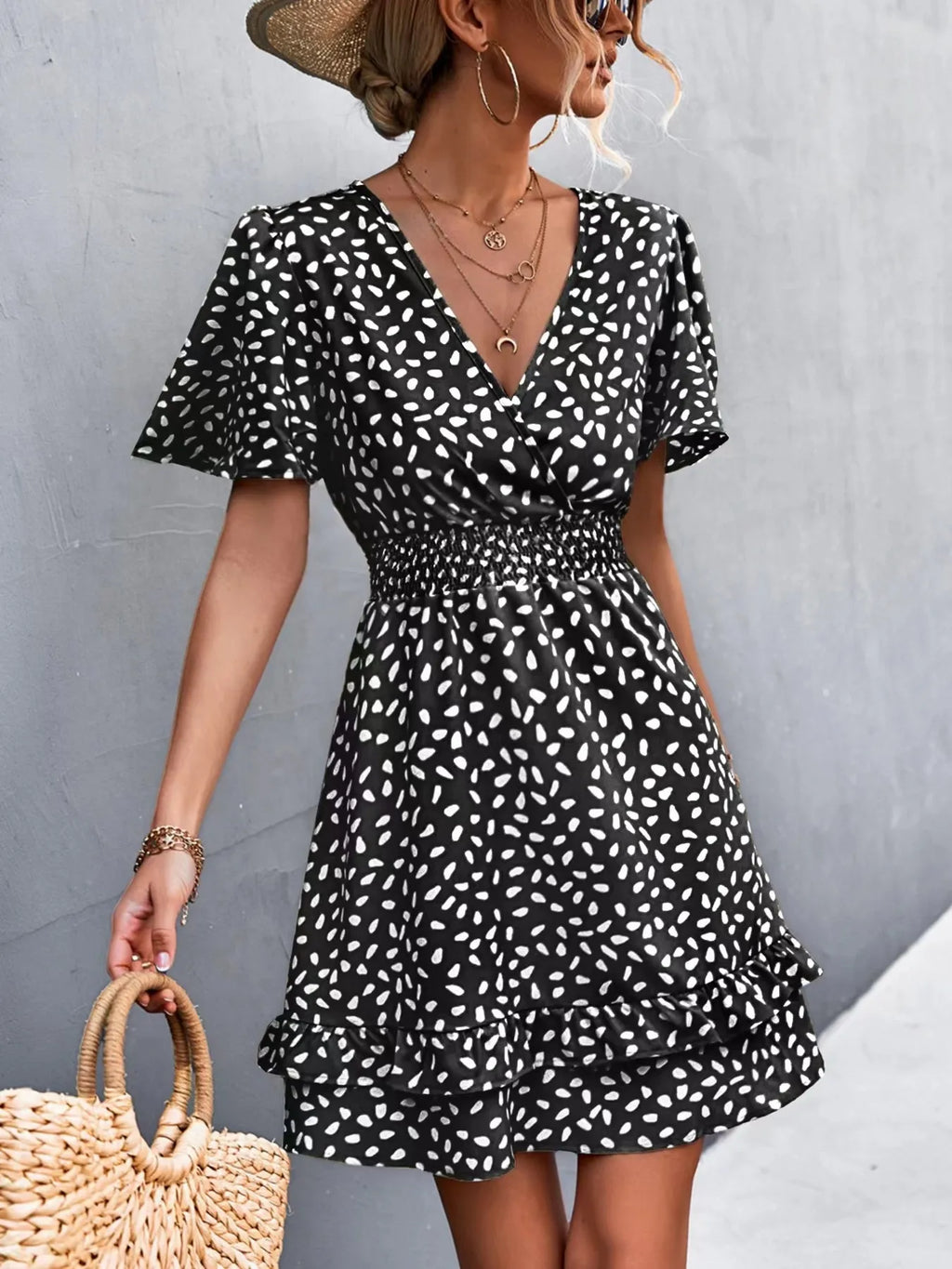 V-neck Flutter Sleeve Mini Dress (4)