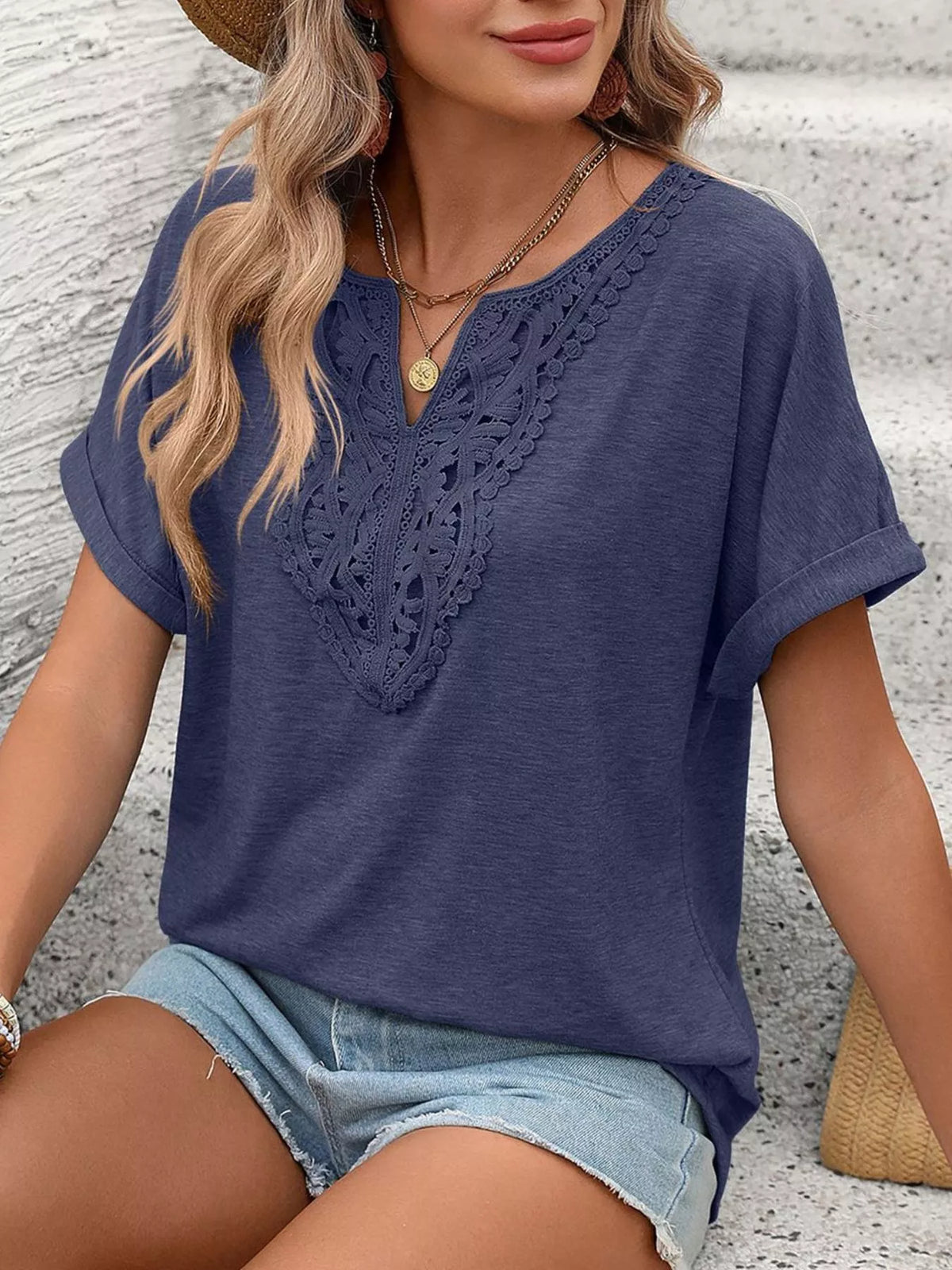 Lace Trim Short Sleeve T-shirt (18)