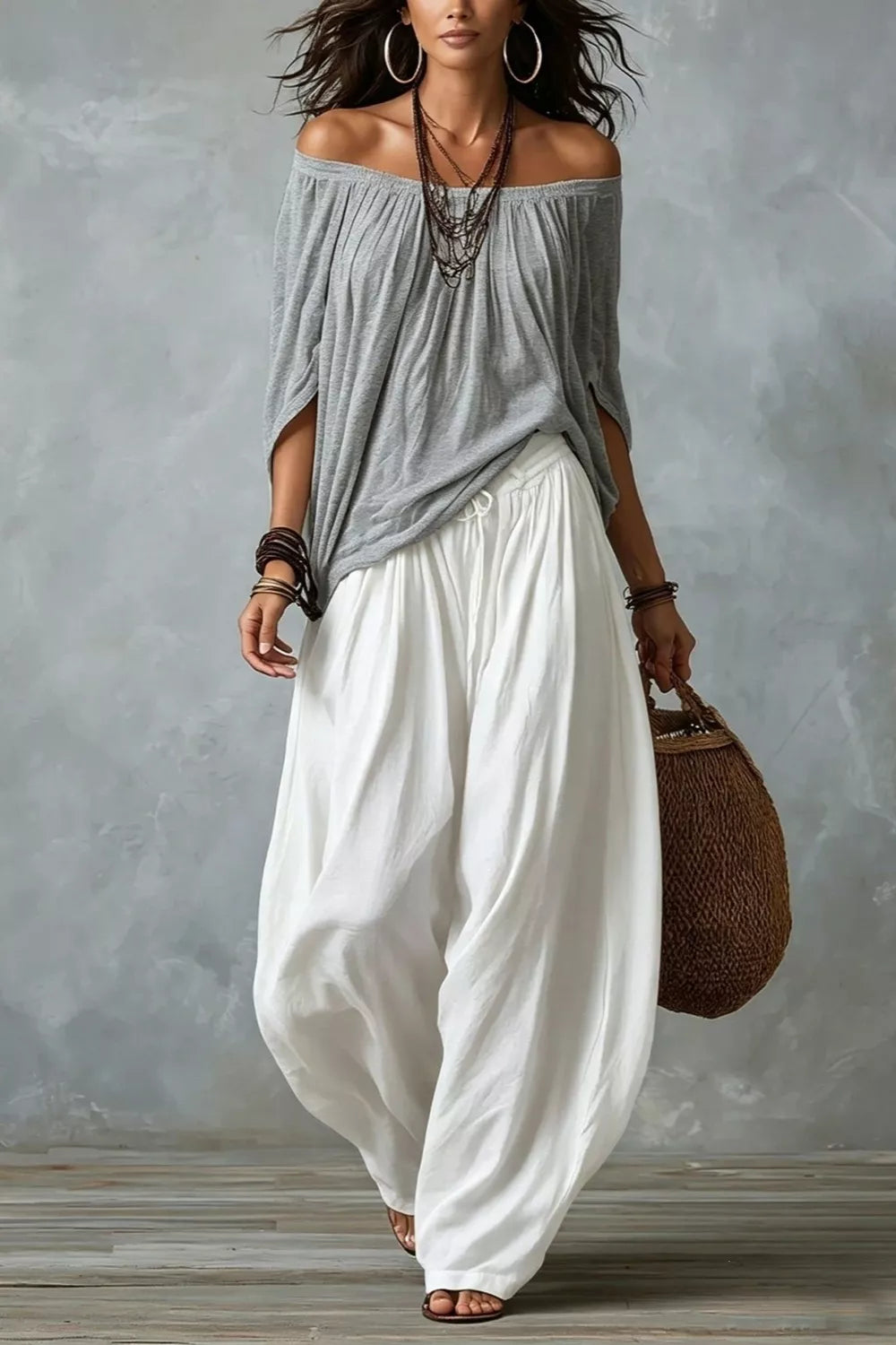 Full Size Off-shoulder Top Wide-leg Pants Set Plus (7)