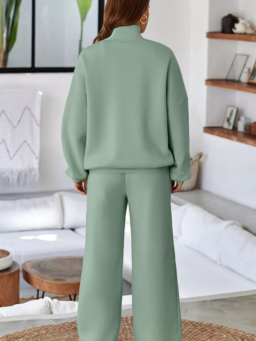 Drop Shoulder Zip Up Jacket Drawstring Pants Active 2pcs Set (30)