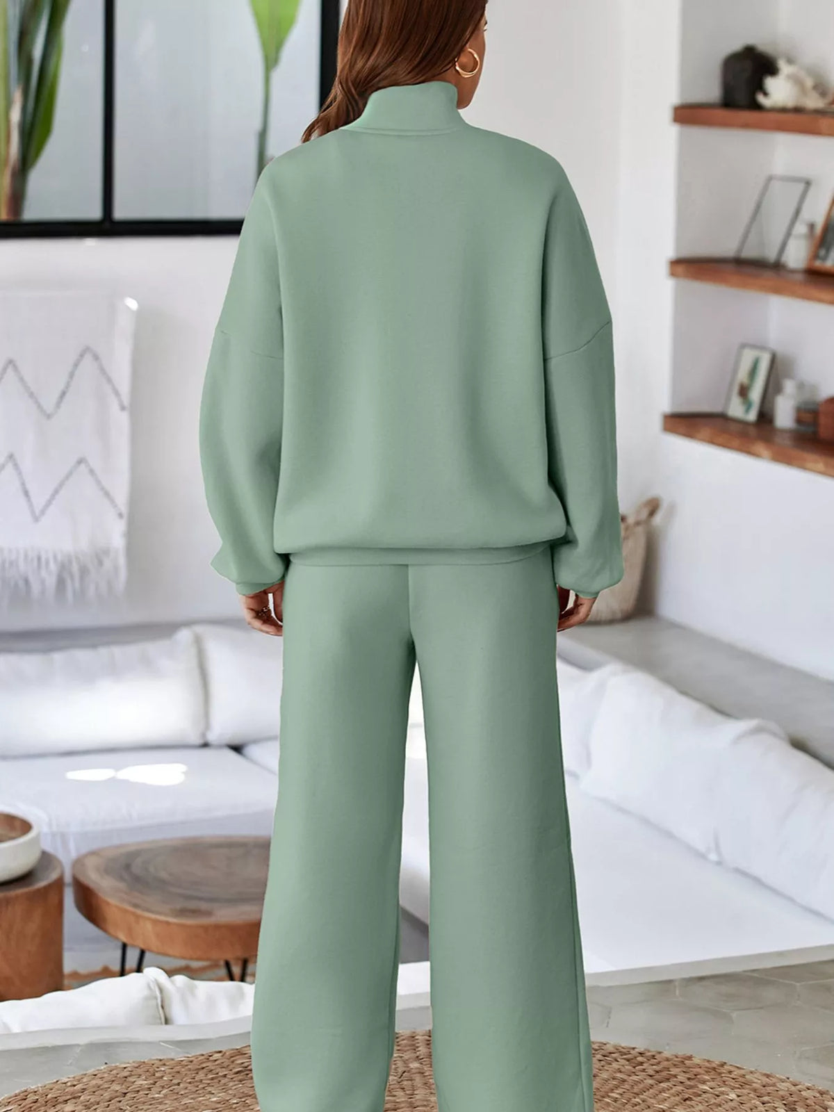 Drop Shoulder Zip Up Jacket Drawstring Pants Active 2pcs Set (30)