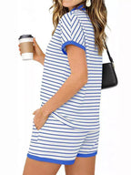Striped Short Sleeve Polo Shorts Set (18)