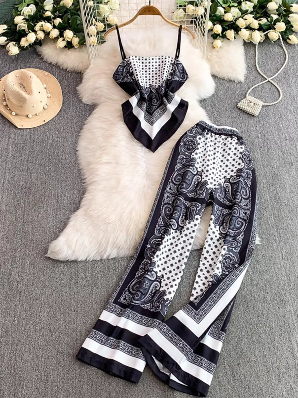 Tie Back Printed Cami Pants Set (14)