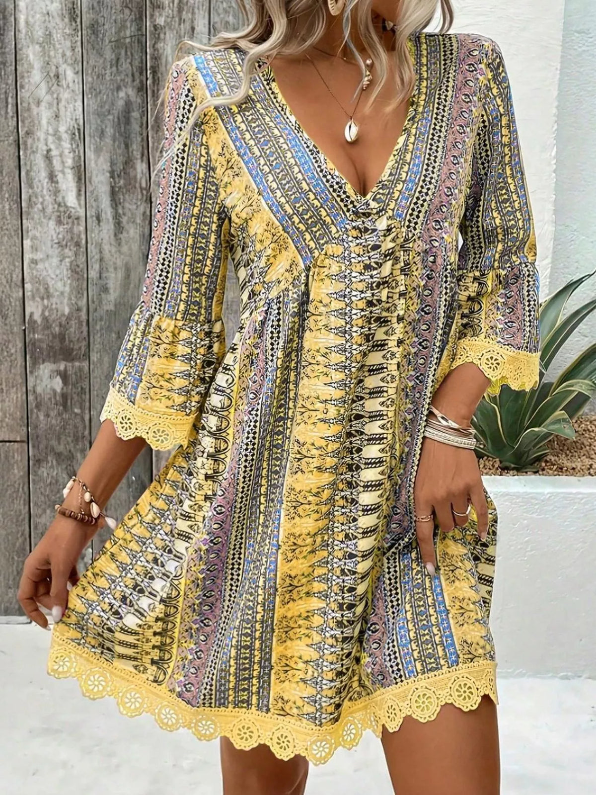 Printed V-neck A-line Dress (3)