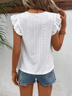Eyelet Round Neck Cap Sleeve Top (10)