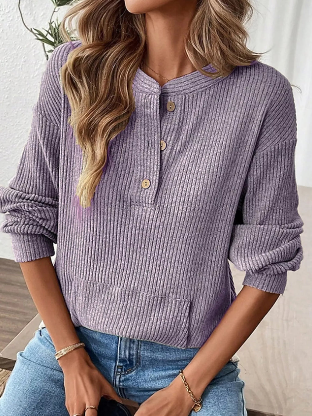 Ribbed Button Detail Long Sleeve T-shirt (9)