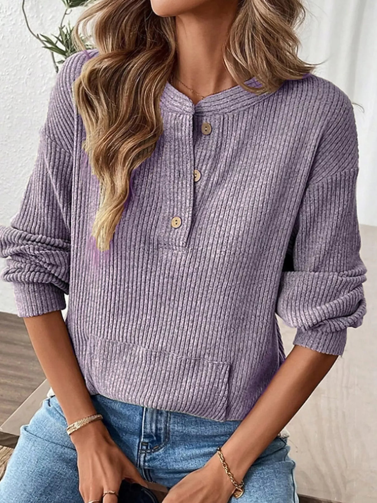 Ribbed Button Detail Long Sleeve T-shirt (9)
