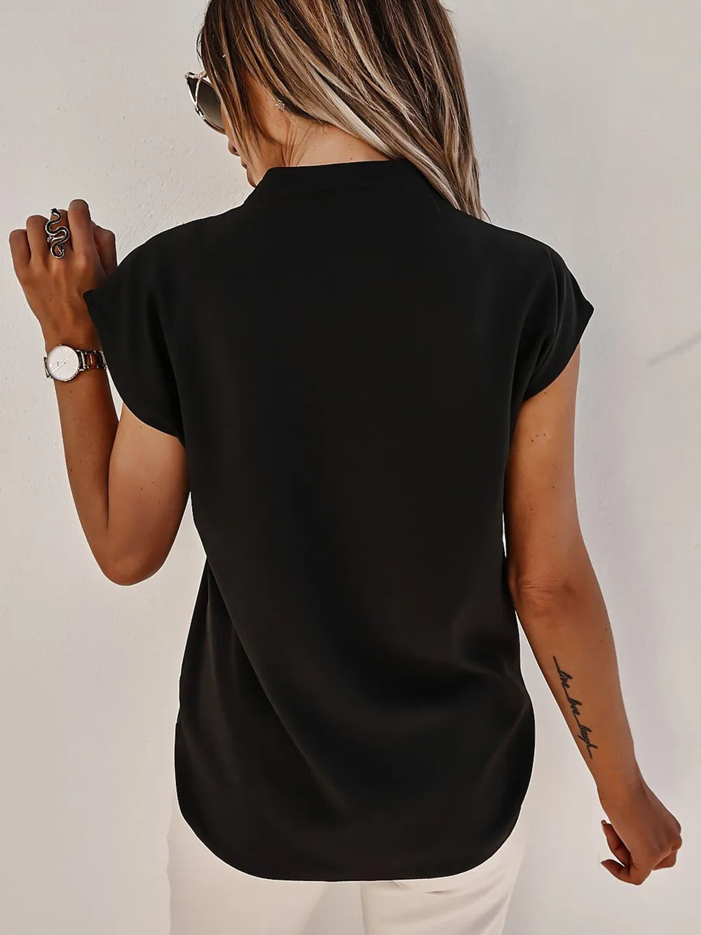 V-neck Cap Sleeve Blouse (10)