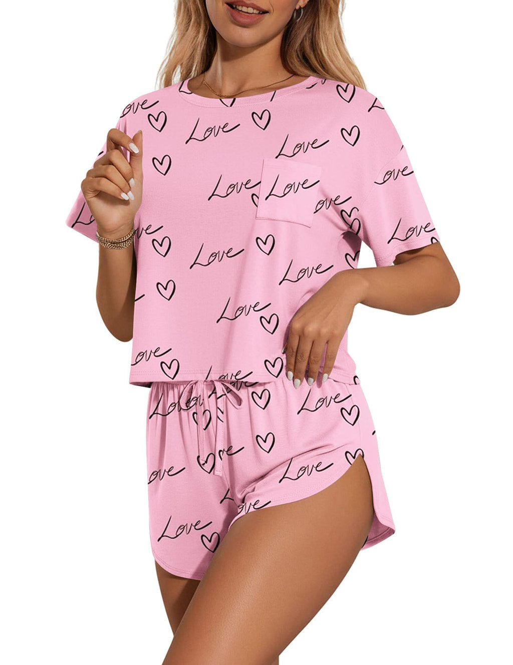 Printed Round Neck Tee Shorts Set (2)