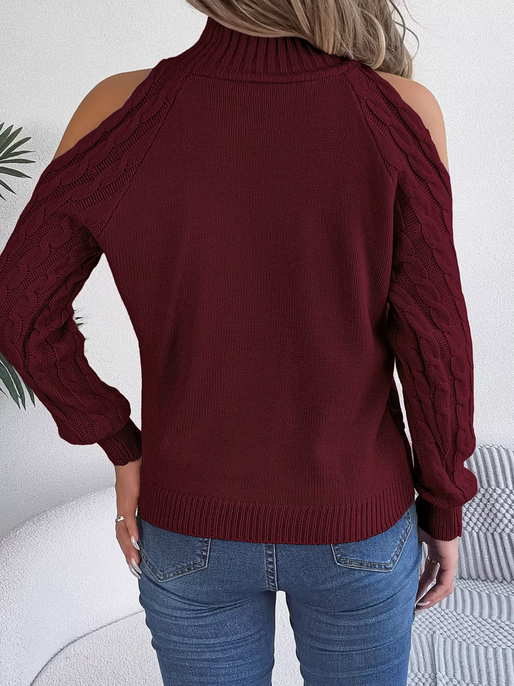 Cable Knit Cold Shoulder Turtleneck Sweater (18)