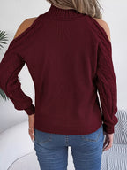 Cable Knit Cold Shoulder Turtleneck Sweater (18)