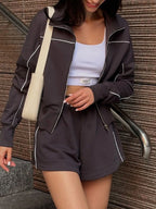 Zip Up Long Sleeve Top Shorts Set (14)