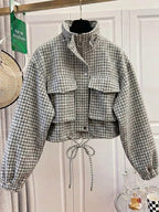 Plaid Cropped Zip-up Jacket (14)