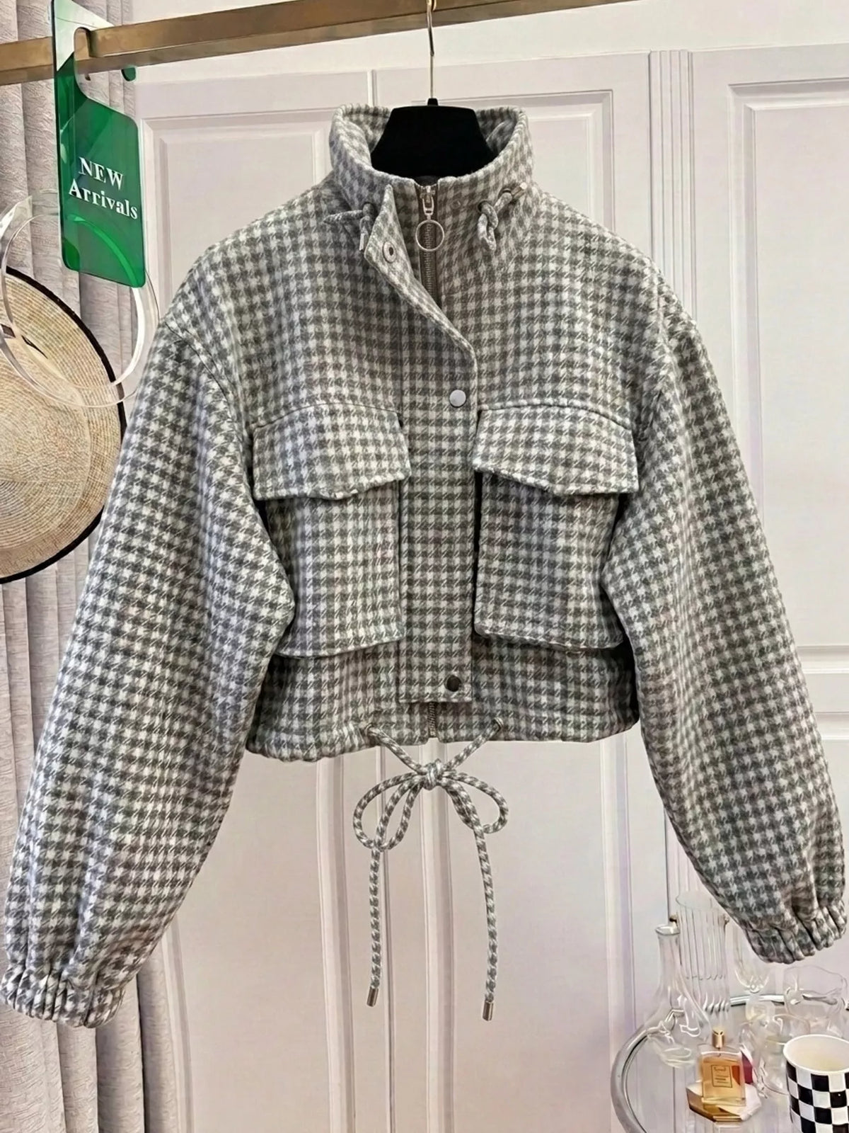 Plaid Cropped Zip-up Jacket (14)