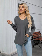 V-neck Long Sleeve Relaxed Fit T-shirt (9)