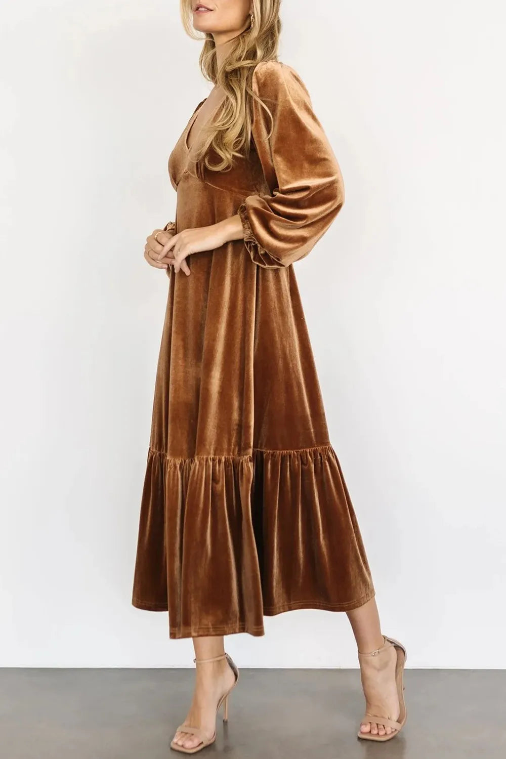 V-neck Long Sleeve Midi Velvet Dress (10)