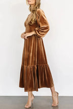 V-neck Long Sleeve Midi Velvet Dress (10)