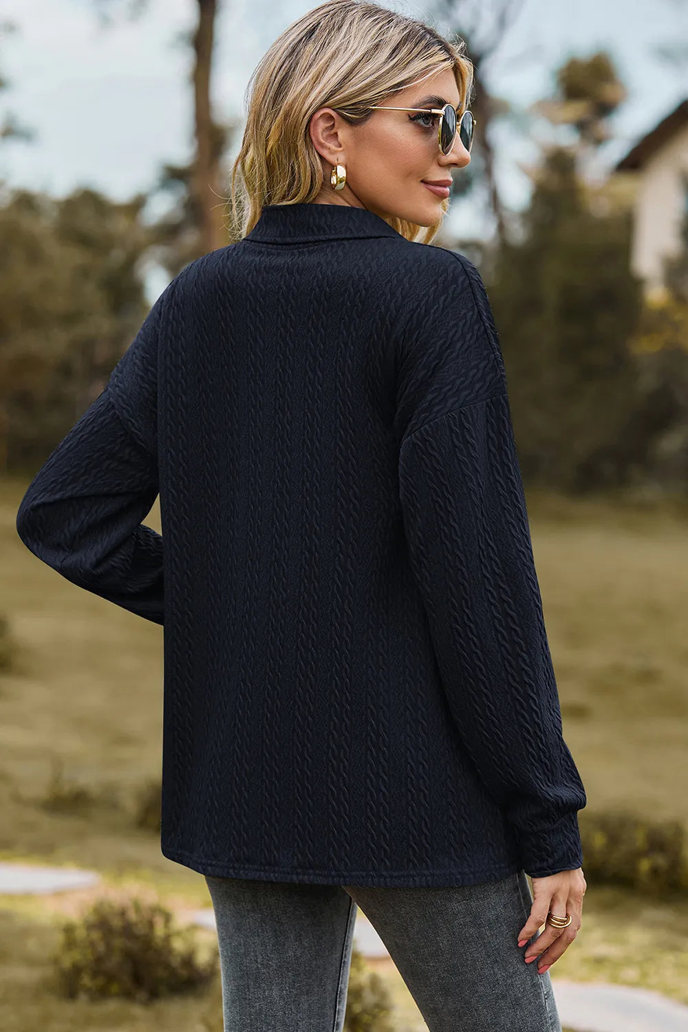 Half Button Dropped Shoulder Blouse (24)