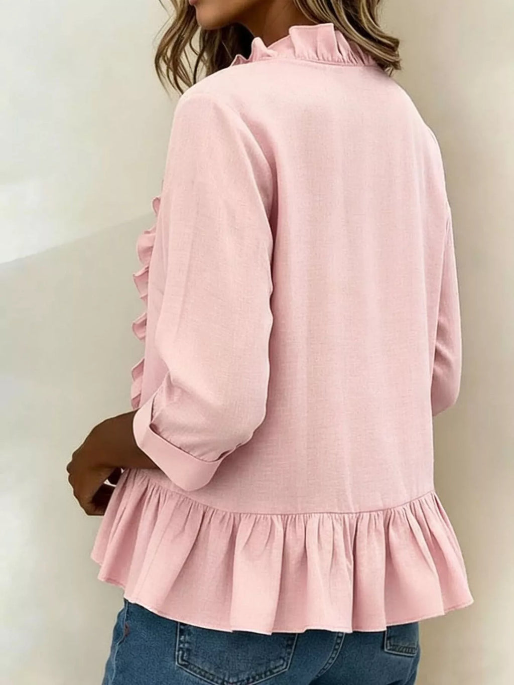 Full Size Ruffled V-neck Long Sleeve Blouse Plus (2)