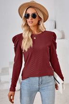 Round Neck Puff Sleeve Blouse (11)