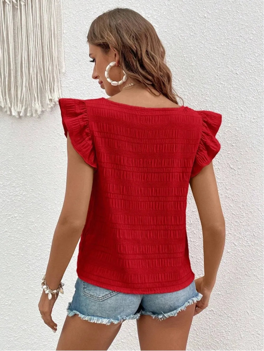 Ruffled Square Neck Cap Sleeve Blouse (5)