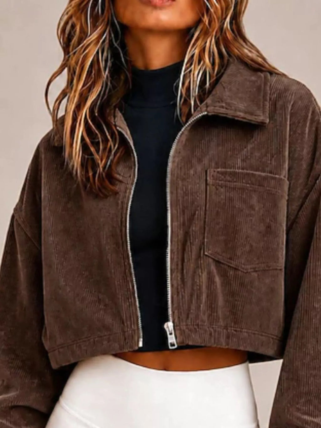 Corduroy Zip Up Cropped Jacket (11)