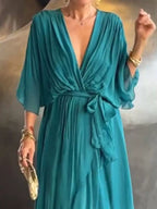 Full Size Chiffon Wrap Dress Flutter Sleeves Plus (11)