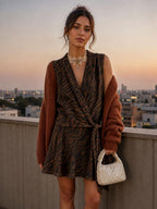 Animal Print Double Breasted Mini Dress worn by a model