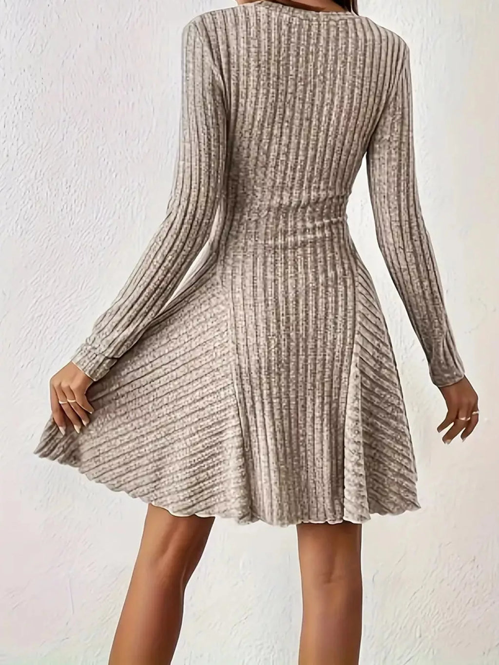 V-neck Ribbed Knit A-line Dress (14)
