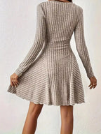 V-neck Ribbed Knit A-line Dress (14)
