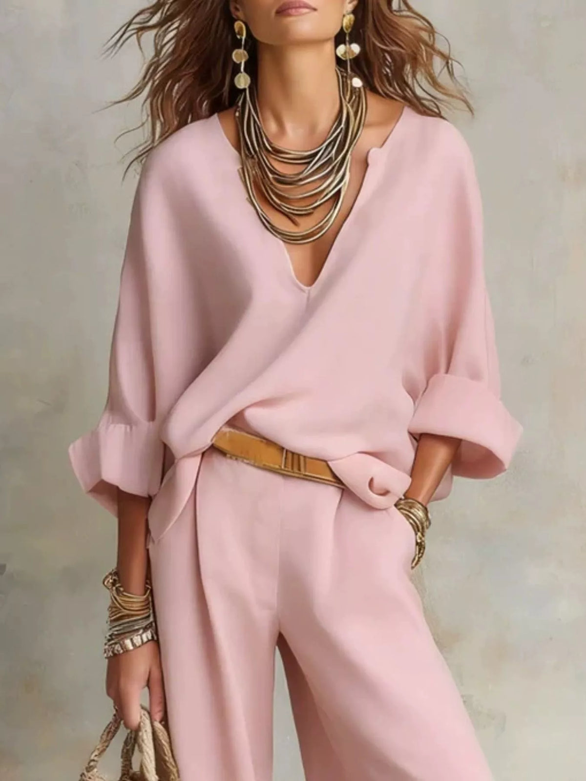 Full Size Loose Fit Top Wide-leg Pants Set Plus (10)