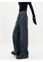 Retro Dark Blue Wide Leg Jeans Baggy Straight Trousers photo 12