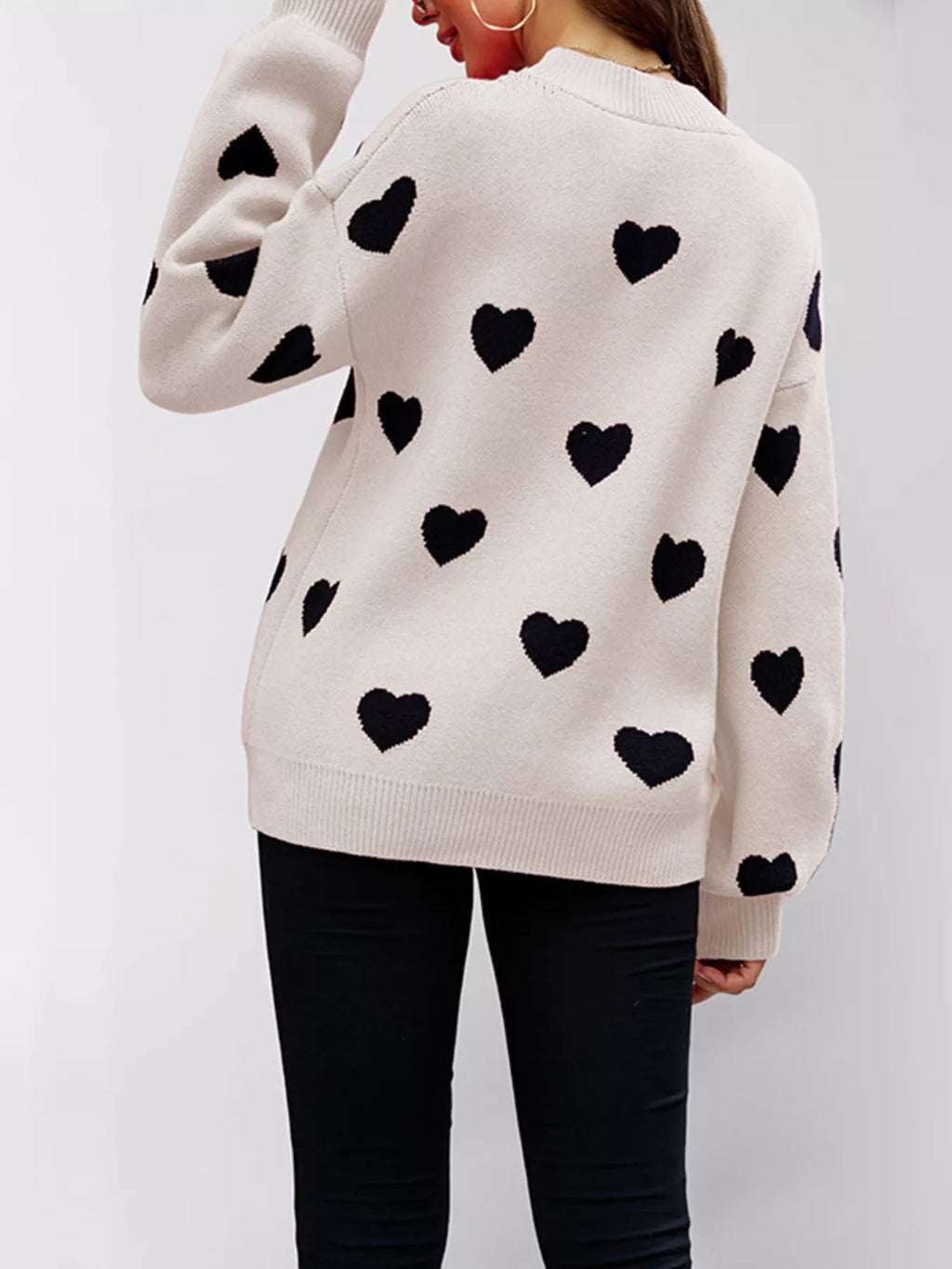Heart-patterned Dropped Shoulder Sweater (7)