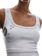Ribbed Tank Top Metal Grommet Cutouts Stud Embellishments (5)