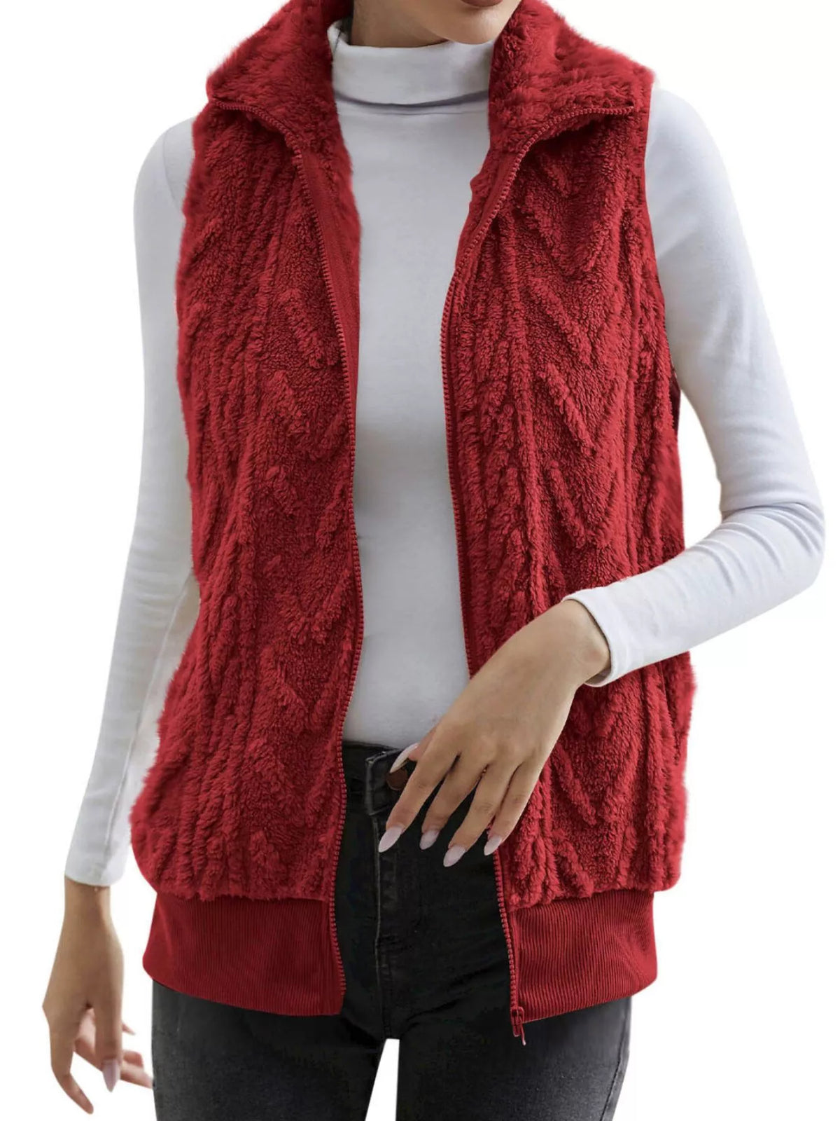 Full Size Cozy Faux Fur Zip-up Vest Coat Plus (17)